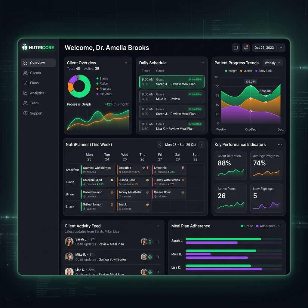 NutriCore CRM dietitian dashboard